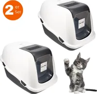 2x Katzenklo mit Deckel Aktivkohlefilter - Haube kippbar - extrahohe Unterschale große XXL Katzentoilette Hauben Toilette Doppelpack Sparpaket