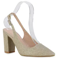 VAN HILL Damen Slingpumps Pumps Spitze Party Glitzer Abend-Schuhe 839936, Farbe: Gold, Größe: 36