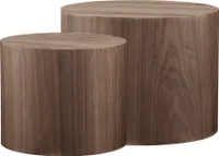 SalesFever Couchtisch 2er-Set | rund | MDF mit Walnussholzfurnier | B 48/38 x T 48/38 x H 38/32 cm | Walnuss