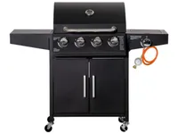 Plynový gril OUTSUNNY 846-102V91BK BBQ, se 3 hořáky, pojízdný grilovací vozík, reduktor tlaku, hadice, multifunkční, ocel, černý, 132,4 x 55 x 109 cm - N
