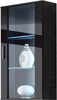 Furniture24 Hängevitrine SOHO Hängeschrank Wandvitrine mit Blauer LED Beleuchtung Schwarz/Schwarz Hochglanz