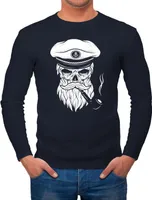 Herren Longsleeve Totenkopf Captain Skull Kapitän Anker Langarmshirt Neverless® navy XL
