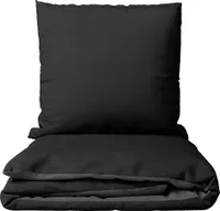 Mikrofaser Seersucker Bettwäsche Set 200x220 cm und Kissen 80x80 cm in Schwarz Anthrazit Unifarben Design mit Reißverschluss