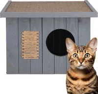 Springos® Katzenhaus aus Holz Outdoor Katzenhütte 49,5 x 58 x 36 cm Tür mit Lamellen Flachdach Wetterfest Isolierte Wände winterfest isoliert