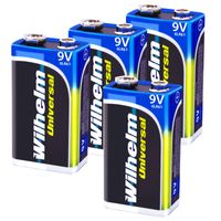 4 x Wilhelm Universal 9V Block Batterien auch für 10 Jahres Rauchmelder geeignet Longlife Blockbatterie für maximale Lebensdauer 6LR61 9 Volt