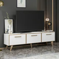 Stolik pod TV Brønderslev Niska szafka z 3 drzwiczkami Szafka pod TV 45 x 160 x 37 cm Meble TV Biały
