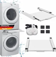DELUKE® Verbindungsrahmen für Waschmaschine/Trockner mit Ablage LEO - 60cm Breit | Inkl. Spanngurt + Gummipads | Zwischenbaurahmen Waschmaschinen Trockner Zwischenbausatz Waschmaschinenzubehör