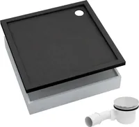 AQUABAD® Duschwanne Komplettset Basic Black Stone 80x80cm Quadrat inkl. Styroporträger und Ablaufgarnitur Alcadrain A49CR