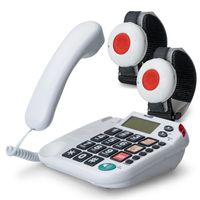 Maxcom KX481SOS: Hausnotruf Telefon mit 2X Notrufarmband; schnurgebundenes Festnetztelefon mit Notrufknopf + 2X Notruf Armband; Notruftelefon Senioren; Seniorentelefon + Adapterstecker; große Tasten
