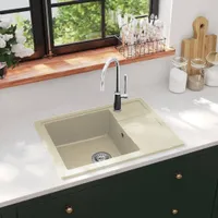 vidaXL Kuchynský drez s prepadom Oválna béžová žula
