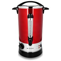 Navaris Glühweinkocher Heißwasserspender aus Edelstahl - 10l - mit Thermostat Füllstandanzeige Zapfhahn - Glühwein Heißgetränkeautomat Rot