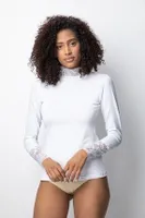Damen Langarmshirt Rundhals mit Spitze Longsleeve 92% Baumwolle 8% Elestan 3285-XL-Weiß
