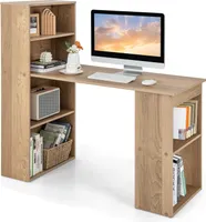 COSTWAY Biurko z półką, biurko komputerowe z 6 półkami, biurko komputerowe z półką po prawej lub lewej stronie, biurko biurowe, 122 x 56 x 122 cm Naturalne