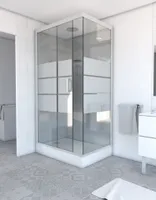 Dusche Komplett MARWELL Komplettdusche Fertigdusche Grey River 2 Rectangle 80 x 110 x 215 cm – Komplett Set inkl. Duschwanne und Armatur - Eckdusche mit Fronteinstieg - Duschkabine mit hochwertigen Aluminiumprofilen