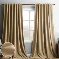 2er Set Verdunklungsvorhang Blickdicht Samtvorhang Kräuselband Stangendurchzug,Thermovorhang Schlafzimmer Wohnzimmer Restaurant Cafe,Beige B132xH274cm