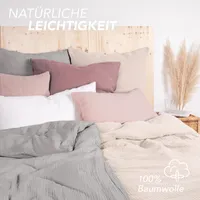 Pure Label Musselin Bettwäsche 155x220 cm mit einem Kissenbezug 40x80 cm aus 100% Baumwolle - Traumhaft weiche Bettwäsche-Sets in grau aus Musselin