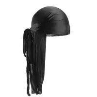 Einfarbig Uni Seidiges Kopftuch Turban Hut Biker Kopfbedeckung Stirnband Piratenkappe-Schwarz