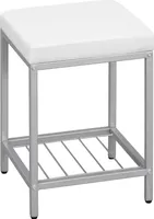 EUGAD Sitzhocker Schminkhocker, Badhocker Badezimmerhocker mit Ablage, Polsterhocker mit Ablage, aus Leine, Weiß+Silber
