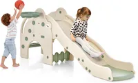 COSTWAY Rutsche Outdoor, 4 in 1 Kinder Rutsche & Tunnel & Basketballkorb & Leiter, für Kinder ab 18 Monaten Grün