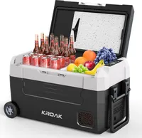 KROAK 35 Liter Kühlbox 12V 24V Tragbarer Mini-Kühlschrank Elektrische Gefrierbox Klein Gefrierschrank für Auto Camping mit Rädern und Griff