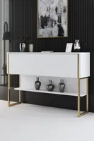 Skye Decor, Luxe - zlatá, bílá, komoda, zlatá, 100 % MELAMÍNEM POVLÁKNĚNÁ DESKA, 120 x 30 x 80 cm