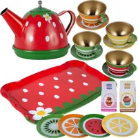 MalPlay Teeservice | Kaffeeservice Geschirr aus Metall | tolle Ergänzung für die Kinderküche | 16-teiliges Teeset | Teller | Tassen | Tablett | für Kinder Mädchen ab 3 Jahren