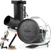 CampFeuer 6-teiliges Survival Set mit Dutch Oven, Feuerstahl, Zunder und Raketenofen