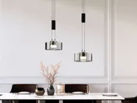 LED-Pendelleuchte - Schwarz - 64 x 160 cm - Rauchglas - Metall - 2-flammig - höhenverstellbar