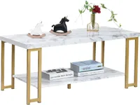 Couchtisch Marmor, Kaffeetisch 2 Ebenen, modern Sofatisch 100x49,5x45 cm, Teetisch mit Metallgestell, Wohnzimmertisch für Wohnzimmer