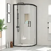 Duschkabine 90x90 Marwell Glasdusche Factory Runddusche, schwarz, 90 x 90 x 200 cm - Duschkabine mit matt schwarzem Aluminiumrahmen - Duschabtrennung mit Schiebetür
