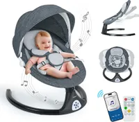 Babyschaukel, Caveen Elektrische bluetooth-Babywippe, 5 Schaukelgeschwindigkeiten, 3 Sitzpositionen, Adapter und batterie Betrieben, Schwarz