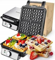 Mocna Gofrownica 4 Chrupiące Gofry Regulacja Temperatury Termostat 1500W
