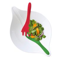 Koziol Leaf L+, Salatschale mit Besteck, Schüssel, Salatschüssel, Salat Schale, 3 L, Weiß mit Rot / Grün, 3692820