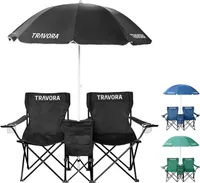 2er Partner Anglerstuhl Campingstuhl mit Sonnenschirm und Kühlfach, Farbe:Schwarz