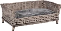 UNUS® Hundebett Hundekorb Hundekörbchen aus Weide eckig mit Kissen grau