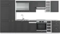 Vicco Küchenzeile Fame-Line, 355 cm ohne Arbeitsplatte, Anthrazit-Gold/Weiß