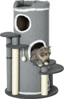 PawHut Katzen Kratztonne 99 cm Spieltonne Kratzbaum Katzenbaum mit Katzenbett, Spielball, Plattformen, Katzenkratzbaum mit 3 Türen, Katzenmöbel, Grau