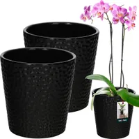 KOTARBAU® Sada 2 kvetináčov čierna keramika s glazúrou ⌀ 9,5 cm Výška: 11 cm Kvetináč na orchideu keramický kvetináč keramický kvetináč keramický kvetináč kvetináč moderné kvetináče izbové rastliny
