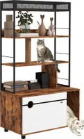 PawHut 2-in-1 Katzenklo Schrank, Katzenklo mit 3-Ebenen-Regal, Kratzpfosten, Klapptür, Katzenhaus für Katze unter 6 kg, 80 x 48 x 152 cm, Rustikal-Braun