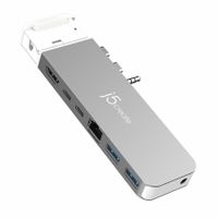 j5create JCD395-N 4K60 Elite Pro USB4®-Hub mit MagSafe®-Set, Kabelgebunden, USB 3.2 Gen 2 (3.1 Gen 2) Type-C, 100 W, 3,5 mm, 10,100,1000 Mbit/s, Grau, Weiß