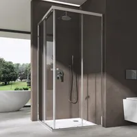 doporro Duschkabine 100x100 Dusche Schiebetür Eckeinstieg Duschabtrennung Klarglas Eckdusche 6mm ESG Glas Höhe 190cm Links/Rechts montierbar Rav16K