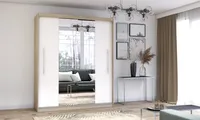 Schwebetürenschrank Kleiderschrank Schrank 204cm mit Spiegel Sonoma/Weiß Torino