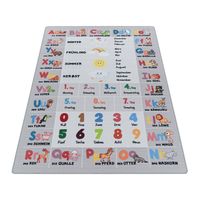 Buchstaben Zahlen Jahreszeiten Kinderteppich Kettelteppich Digital Druck GRAU