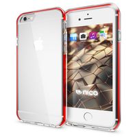 NALIA Handyhülle kompatibel mit iPhone 6 6S, Durchsichtiges Slim Silikon Case mit Transparenter Rückseite & Bumper, Crystal Schutz-Hülle Etui Dünn, Handy-Tasche Smart-Phone Back-Cover, Farbe:Rot