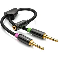 Klinke Y Kabel für Headsets 4-polig stereo 3,5mm 2 Stecker > 1 Buchse vergoldet 
