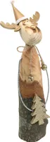 Naturalny drewniany renifer ze złotą dekoracją, choinką i czapką, świąteczna dekoracja świąteczna H27cm