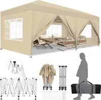 3x6m Faltpavillon Gartenzelt, Wasserdicht UV-Schutz 50+ mit Spitzenbordüre,4 Seitenwänden und 2 Reißverschlusstüren,inkl.Tasche und Sandsack, Khaki