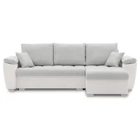 Ecksofa VEGAS 250/160 RECHTS mit schlaffunktion und Bettkasten - L-förmig - Eckcouch in modernem Design - Hellgrau & Weiß