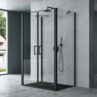 Mai & Mai Duschabtrennung 80x90 Duschkabine in U-Form Aluminiumrahmen ESG-Sicherheitsglas Klarglas Doppeltüre Schwarz Ravenna66UK
