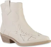 VAN HILL Damen Cowboy Boots Stiefeletten Spitze Schuhe 840901, Farbe: Beige, Größe: 36